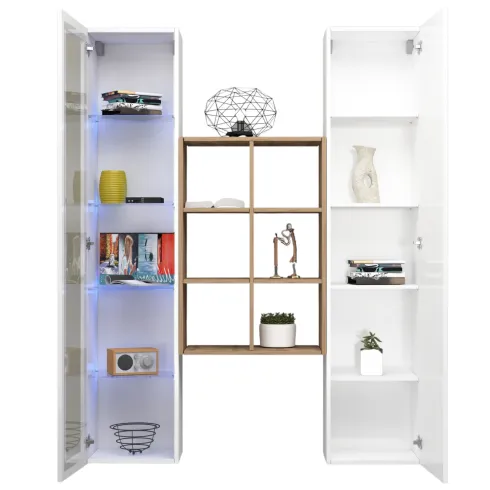 Mobile Soggiorno Colonna Vetrina Libreria Bianco Rovere a Parete