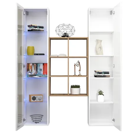 Mobile Soggiorno Colonna Vetrina Libreria Bianco Rovere a Parete
