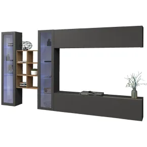 Parete Attrezzata per Soggiorno Vetrine Libreria Mobile TV Antracite