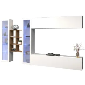 Parete Attrezzata per Soggiorno Vetrine Libreria Mobile TV Bianco