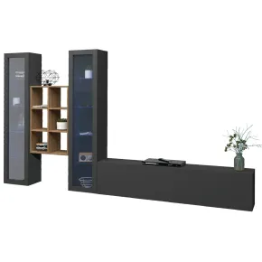 Parete Attrezzata Antracite per Soggiorno 320x30x180 cm con Vetrine