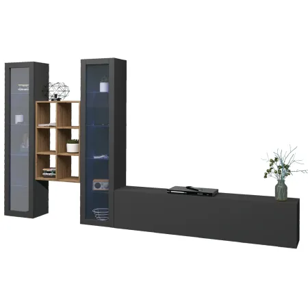 Parete Attrezzata Antracite per Soggiorno 320x30x180 cm con Vetrine