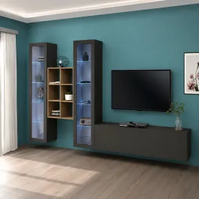 Parete Attrezzata Antracite per Soggiorno 320x30x180 cm con Vetrine 2