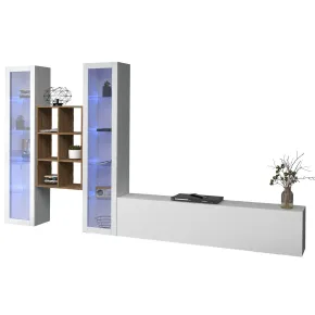 Parete Attrezzata Bianco Lucido per Soggiorno 320x30x180 cm Vetrine