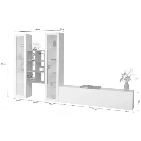 Parete Attrezzata Bianco Lucido per Soggiorno 320x30x180 cm Vetrine