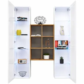 Parete Attrezzata Soggiorno 2 Vetrine Bianco Libreria Rovere 140 cm 2