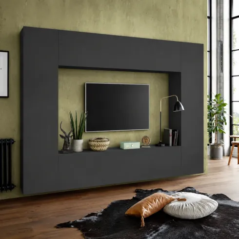 Mobile Porta TV Parete Attrezzata da Soggiorno Antracite Opaco 260 cm