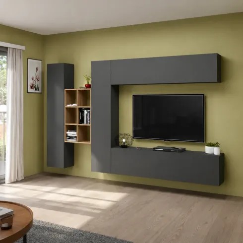 Parete Attrezzata Soggiorno Porta TV Libreria 320x30x180 cm Antracite