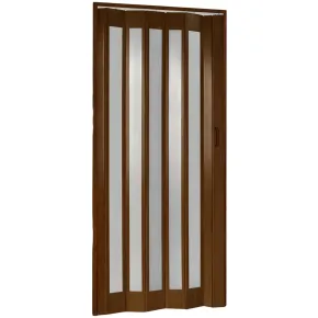 Porta a Soffietto PVC Noce Venato 84x215 cm con Inserti Trasparenti