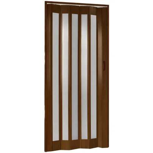 Porta a Soffietto PVC Noce Venato 84x215 cm con Inserti Trasparenti