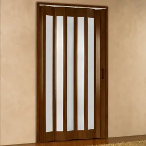 Porta a Soffietto PVC Noce Venato 84x215 cm con Inserti Trasparenti 2