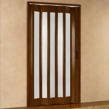 Porta a Soffietto PVC Noce Venato 84x215 cm con Inserti Trasparenti