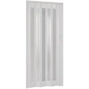 Porta a Soffietto PVC Bianco Venato 84x215 cm con Inserti Trasparenti