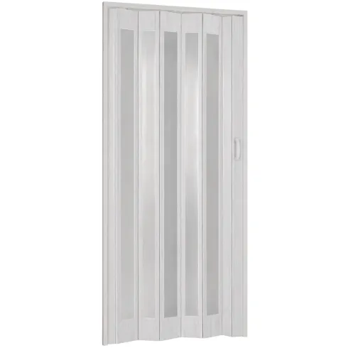 Porta a Soffietto PVC Bianco Venato 84x215 cm con Inserti Trasparenti