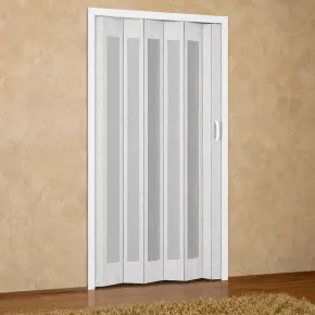Porta a Soffietto PVC Bianco Venato 84x215 cm con Inserti Trasparenti 2