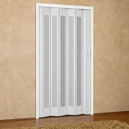 Porta a Soffietto PVC Bianco Venato 84x215 cm con Inserti Trasparenti