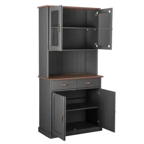Credenza Grigia Alta Mobile 2 Ante con Cassetti Vetrina da Cucina Ingresso Legno | BricoShop24 2