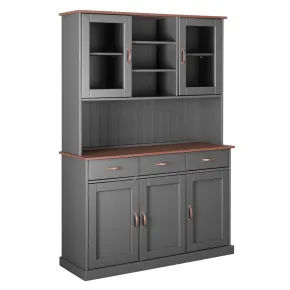 Credenza Grigia Alta Mobile 3 Ante con Cassetti Vetrina Cucina Contenitore Legno | BricoShop24