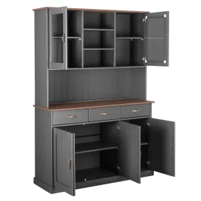 Credenza Grigia Alta Mobile 3 Ante con Cassetti Vetrina Cucina Contenitore Legno | BricoShop24 2