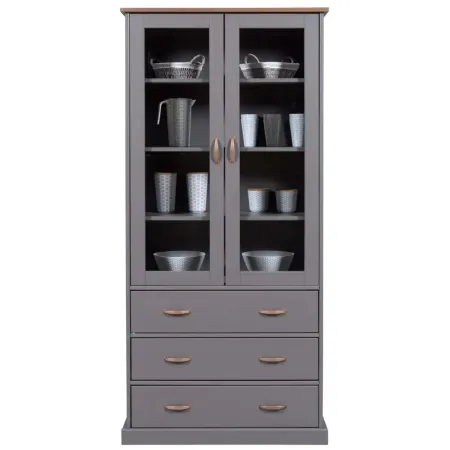 Vetrina Credenza Grigia Alta Mobile 2 Ante con Cassetti da Cucina | BricoShop24