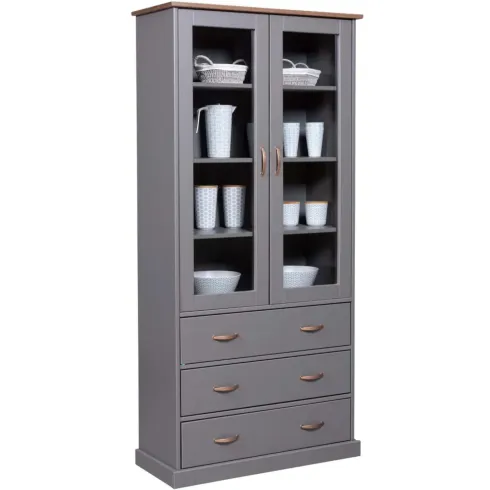 Vetrina Credenza Grigia Alta Mobile 2 Ante con Cassetti da Cucina | BricoShop24