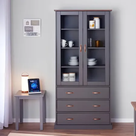 Vetrina Credenza Grigia Alta Mobile 2 Ante con Cassetti da Cucina | BricoShop24