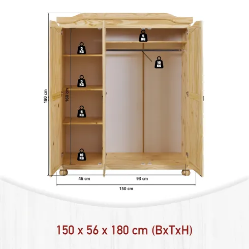 Armadio a 3 Ante in Legno Appendiabiti Mobile Camera da Letto Cabina Guardaroba | BricoShop24