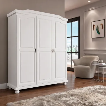Armadio a 3 Ante Bianco Legno Appendiabiti Mobile Camera Letto Cabina Guardaroba | BricoShop24