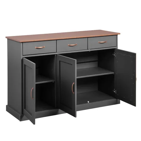 Mobile Grigio a 3 Ante 3 Cassetti Credenza in Legno Dispensa da Soggiorno Cucina | BricoShop24