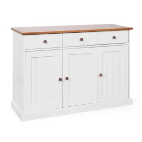 Mobile Credenza 3 Ante 3 Cassetti Bianco Noce Madia Dispensa da Soggiorno Cucina