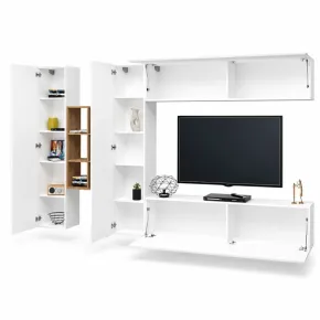 Parete Attrezzata Soggiorno Porta TV Libreria 320x30x180 cm Bianco 2