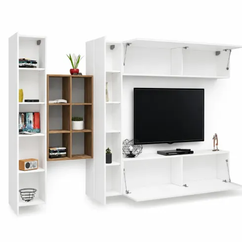Parete Attrezzata Soggiorno Porta TV Libreria 320x30x180 cm Bianco