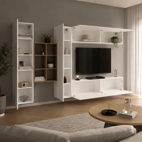 Parete Attrezzata Soggiorno Porta TV Libreria 320x30x180 cm Bianco