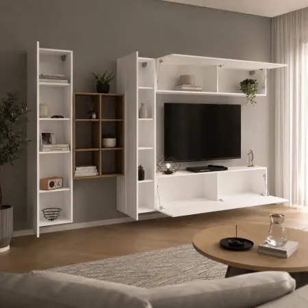 Parete Attrezzata Soggiorno Porta TV Libreria 320x30x180 cm Bianco