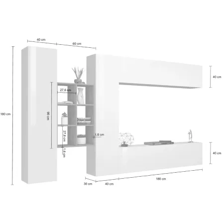Parete Attrezzata Soggiorno Porta TV Libreria 320x30x180 cm Bianco