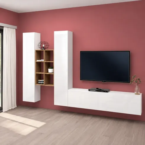 Colonne Armadio Mobile Porta TV Libreria da Soggiorno 320 cm Bianco