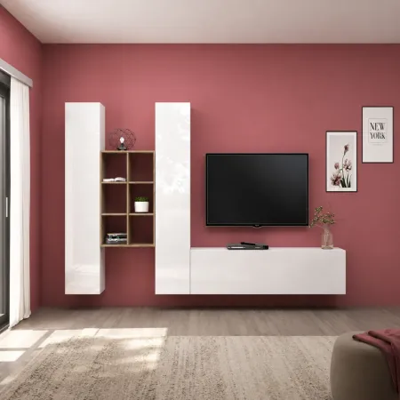 Colonne Armadio Mobile Porta TV Libreria da Soggiorno 320 cm Bianco