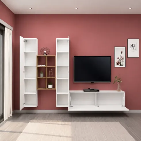 Colonne Armadio Mobile Porta TV Libreria da Soggiorno 320 cm Bianco