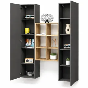 Parete Attrezzata Sospesa Soggiorno Antracite Rovere con Libreria 2