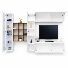 Parete Attrezzata Soggiorno Moderna con Mobile TV Vetrina Bianco 2