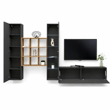 Mobile da Soggiorno Parete Attrezzata 350 cm Antracite Opaco Rovere