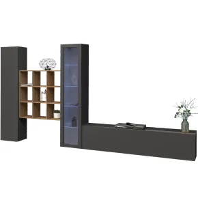 Mobile da Soggiorno Parete Attrezzata 350 cm Antracite Opaco Rovere