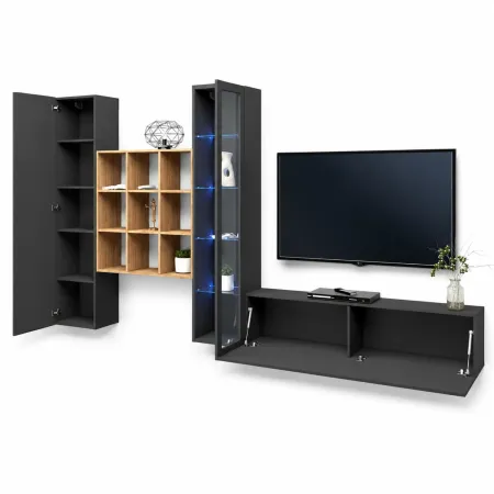 Mobile da Soggiorno Parete Attrezzata 350 cm Antracite Opaco Rovere