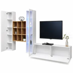 Mobile da Soggiorno Parete Attrezzata 350 cm Bianco Lucido Rovere 2