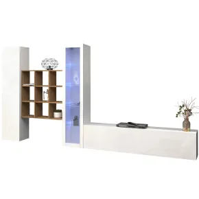 Mobile da Soggiorno Parete Attrezzata 350 cm Bianco Lucido Rovere