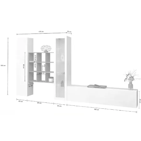 Mobile da Soggiorno Parete Attrezzata 350 cm Bianco Lucido Rovere