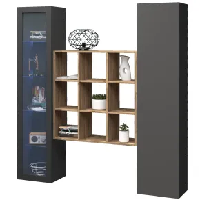 Mobile Soggiorno Colonna Libreria Vetrina Melaminico Antracite Rovere