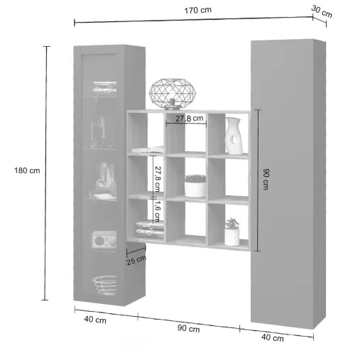 Mobile Soggiorno Colonna Libreria Vetrina Melaminico Antracite Rovere
