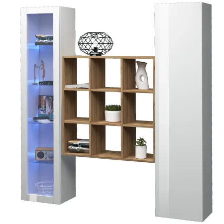 Mobile Soggiorno Colonna Libreria Vetrina Melaminico Bianco Rovere