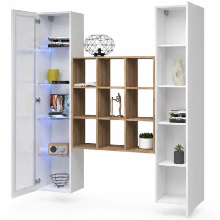 Mobile Soggiorno Colonna Libreria Vetrina Melaminico Bianco Rovere